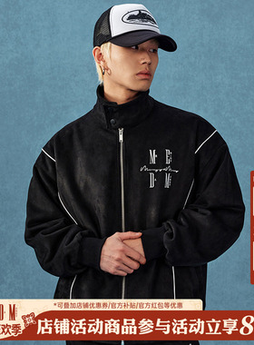 MEDM25SS立领麂皮嵌条夹克男女同款美式复古立领外套春秋休闲上衣