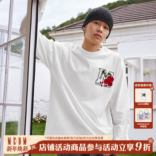 百搭休闲情侣打底衫 MEDM多色大M自然植物花卉圆领长袖 T恤2025新品