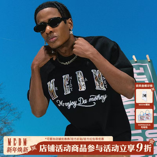 美式 T恤男女夏季 MEDM火烧蕾丝纯色短袖 复古宽松上衣t 明星同款
