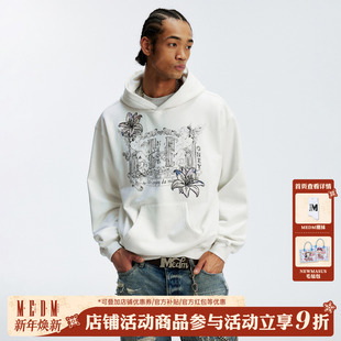 男 通勤情侣套头帽衫 MEDM 对称天使图案印花休闲连帽卫衣秋冬美式