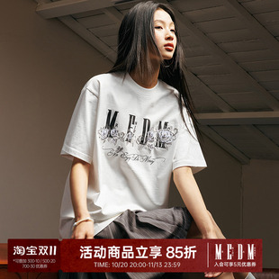 MEDM26SS冰凌玫瑰刺绣钉珠印花LOGO短袖男t恤美式复古夏季上衣潮
