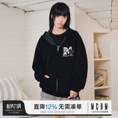 MEDM波点爱心拉链连帽卫衣情侣款