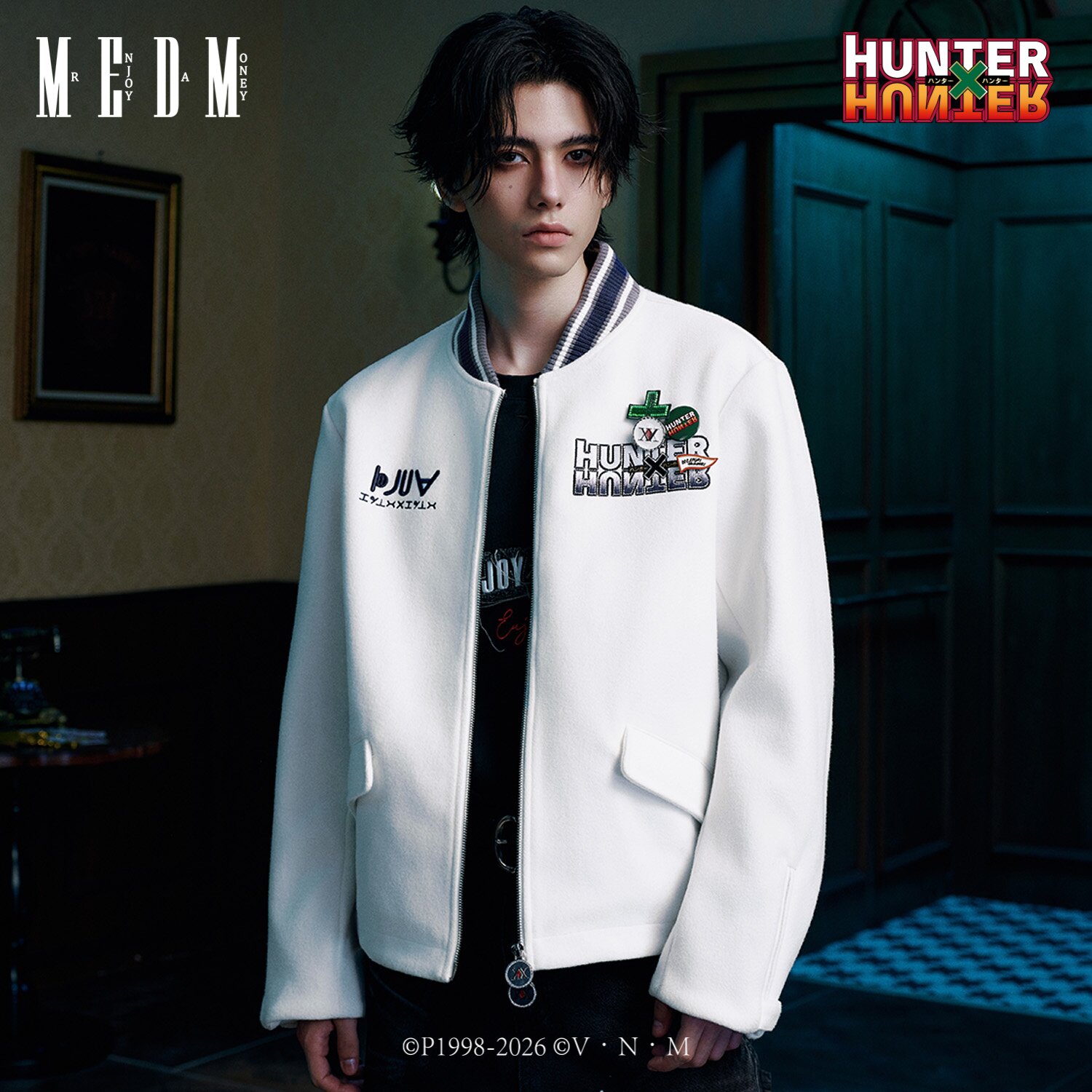 MEDM|Hunter × Hunter联名系列-徽章毛呢夹克刺绣撞色拉链外套