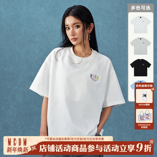 休闲打底衫 美式 MEDM字母刺绣T恤男女款 宽松上衣服tee 明星同款