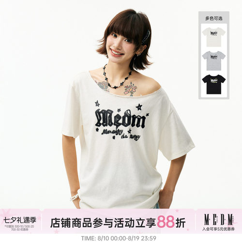 MEDM涂鸦斜肩亲肤透气慵懒T恤女