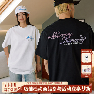 男款 美式 夏季 T恤衫 简约上衣t 新品 MEDM25SS四色天丝绒花体字母短袖