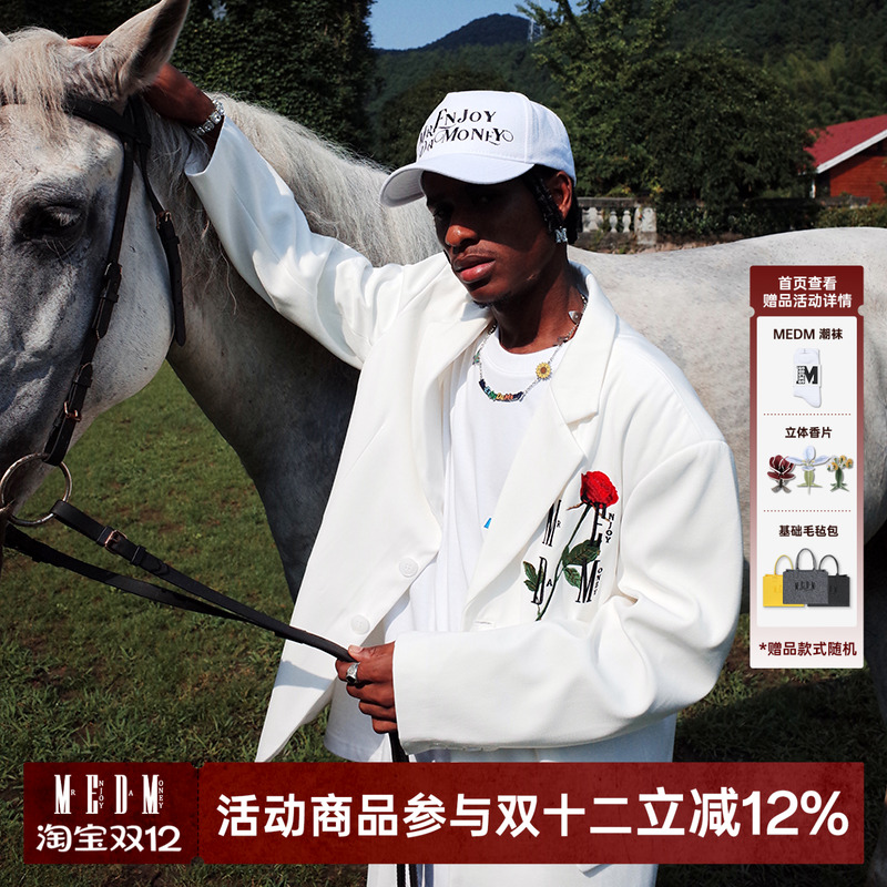 MEDM春季新款情侣玫瑰刺绣西服