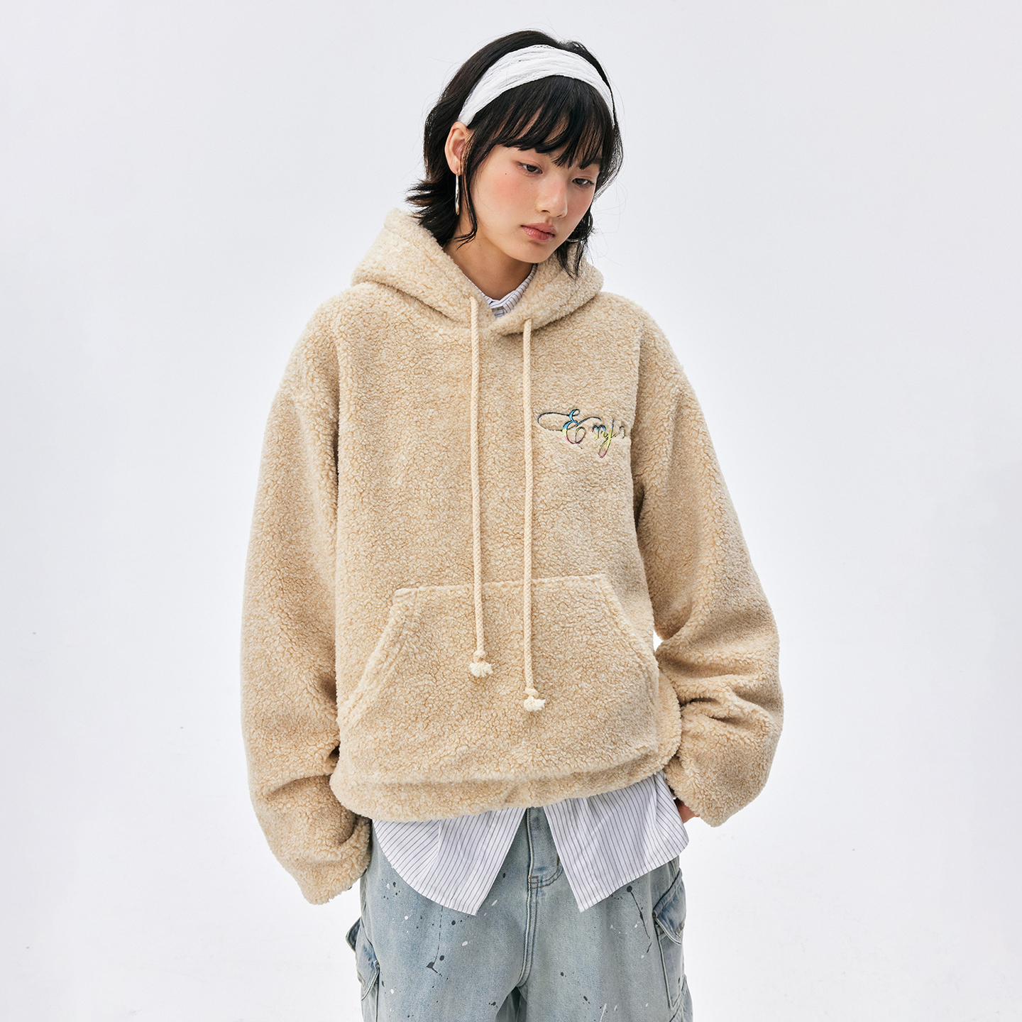 MEDM渐变刺绣M扣抽绳连帽卫衣