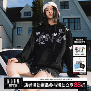 街头宽松情侣外套上衣秋 立体蝴蝶休闲连帽加绒卫衣美式 MEDM 新品