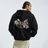 情侣连帽开衫 秋冬美式 加绒卫衣男 花朵字母刺绣休闲拉链帽衫 MEDM