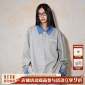 MEDM 潮牌通勤情侣宽松翻领上衣秋 纯色双面拼格子休闲长袖 Polo衫