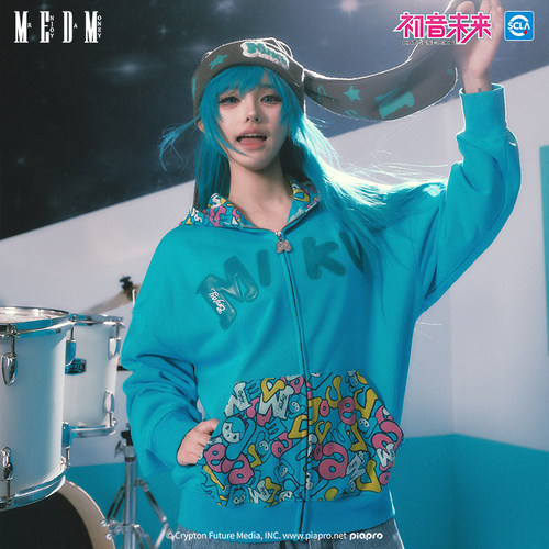 MEDMx初音未来拼接迷彩拉链帽衫美式开衫卫衣春秋季男女同款上衣