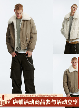 MEDM 基础简约双面穿毛领摇粒绒休闲夹克美式保暖翻领情侣外套冬