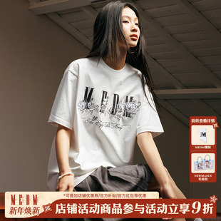 上衣潮 复古夏季 MEDM25SS冰凌玫瑰刺绣钉珠印花LOGO短袖 男t恤美式