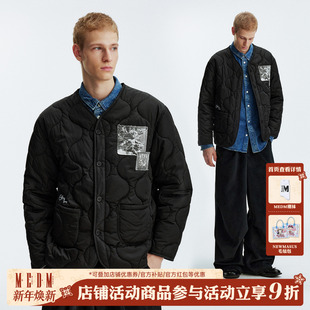 MEDM 潮流无领棉衣情侣外套 做旧天使绗棉贴布保暖休闲薄棉服美式