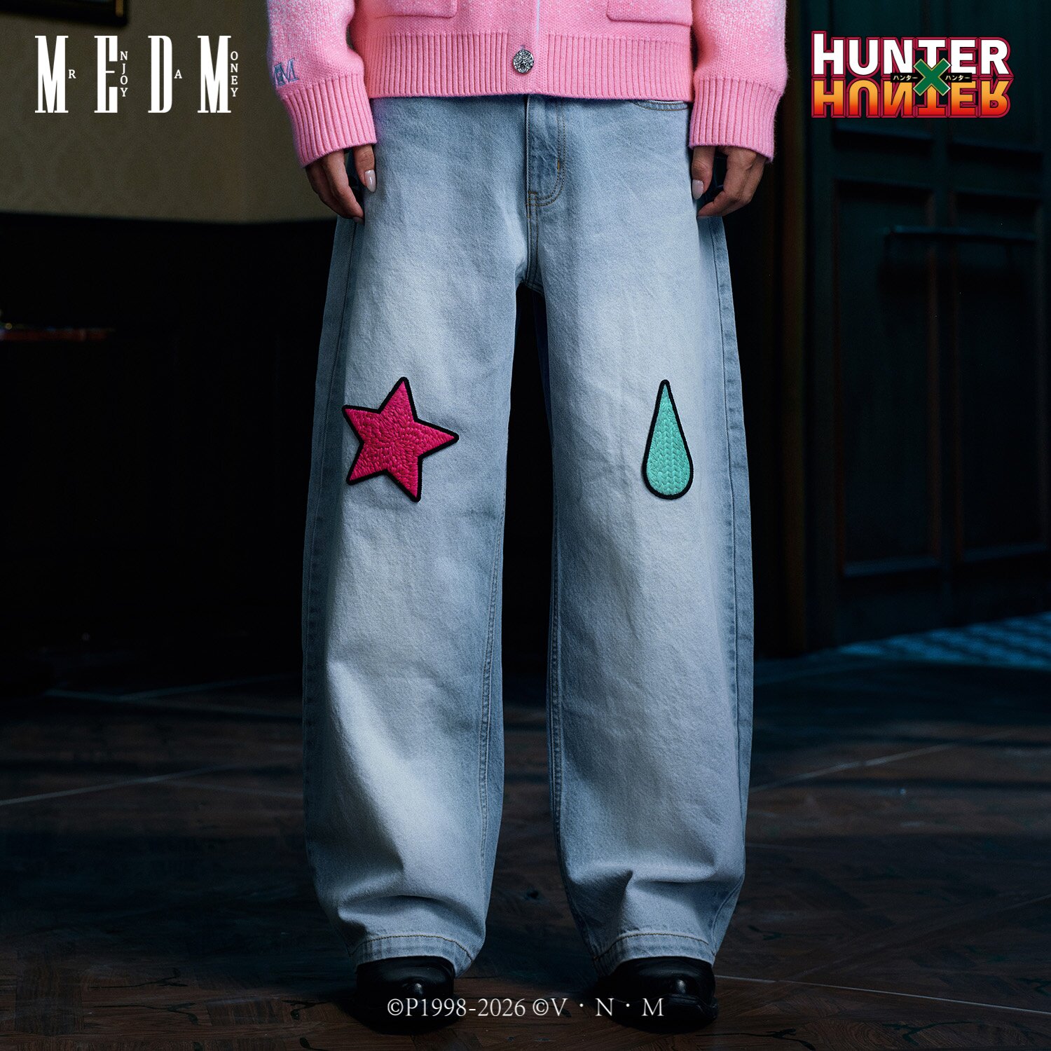 MEDM｜Hunter × Hunter联名系列-西索粗针icon牛仔裤刺绣阔腿裤