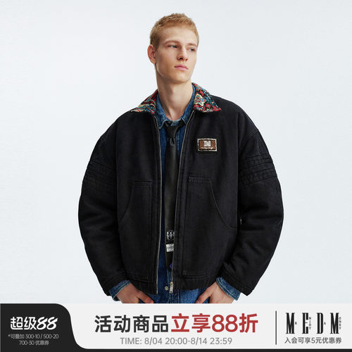 MEDM民族风刺绣边袋鼠袋休闲夹克