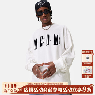 MEDM潮牌长袖 上衣 T恤男女宽松潮流体恤基础简约印花纯棉情侣秋季