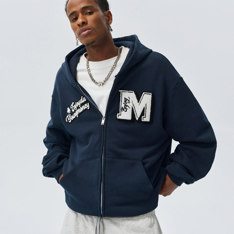 MEDM25SS复古美式毛巾绣拉链卫衣