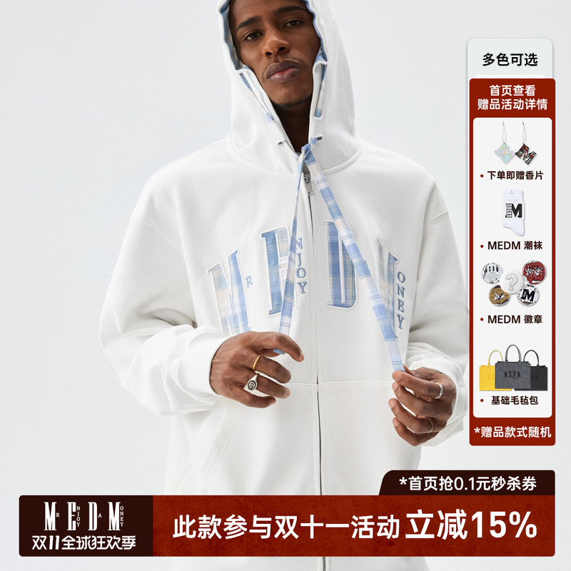 MEDM贴布格子拉链帽衫