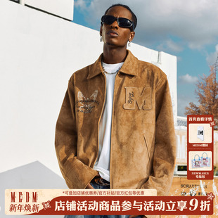 MEDM 做旧复古休闲翻领外套 贴皮绣鸽子麂皮绒宽松夹克男春秋美式