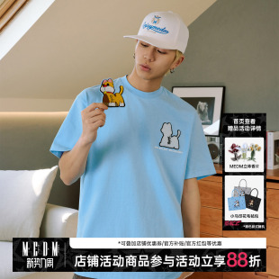 短tee 休闲T恤简约百搭男女情侣款 MEDM 宠物小猫牙刷绣魔术贴短袖