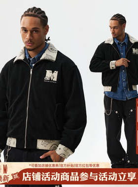 MEDM 拼接腰果花灯芯绒休闲翻领夹克春秋季美式通勤男女宽松外套