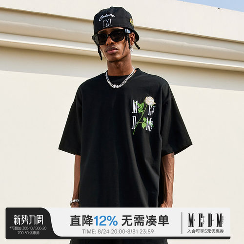 MEDM潮牌玫瑰花立体刺绣短袖