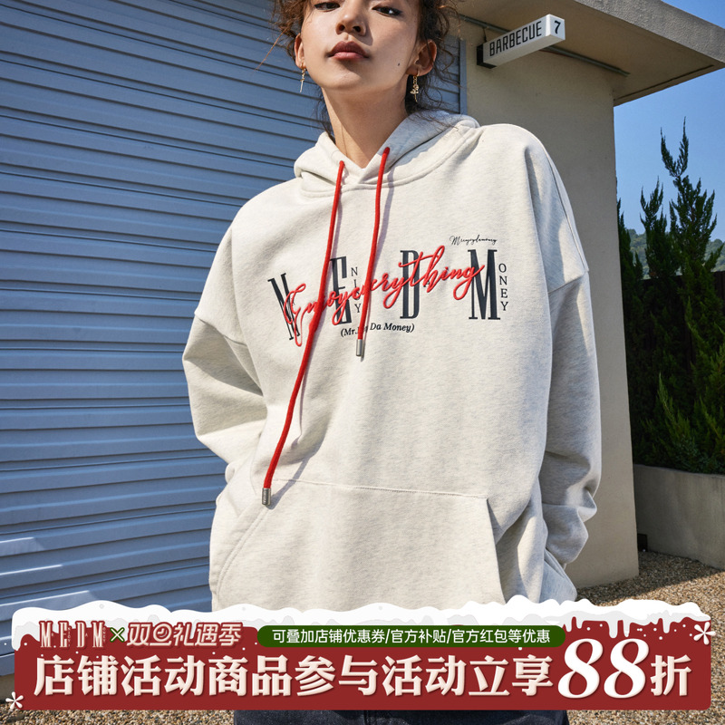 MEDM同色潮流加绒宽松型套头情侣