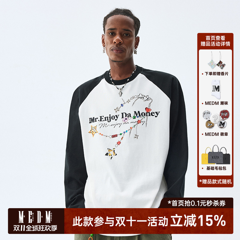 MEDM星星项链插肩袖长袖T恤