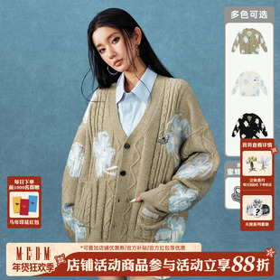 MEDM25SS小蜜蜂提花毛线开衫外套男女同款美式设计感休闲上衣春秋