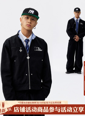 MEDM 纯色拼格纹休闲拉链夹克25新款街头百搭男女宽松翻领外套秋