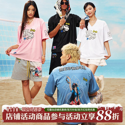 MEDM × STK 夏日女郎网眼球衣短袖男潮牌美式嘻哈V领上衣女夏季T