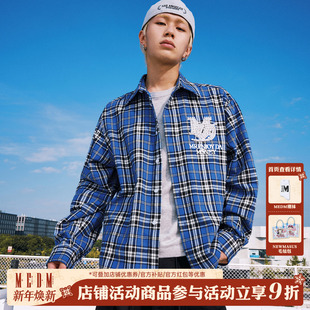 翻领衬衫 衬衣宽松长袖 蓝色格子字母刺绣珍珠休闲开衫 MEDM2025新款