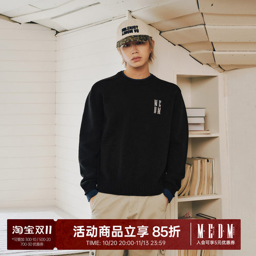MEDM双层花纱毛衣男烫钻logo潮