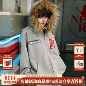 美式 MEDMxEVA联名莉莉丝毛领款 拉链连帽卫衣开衫 休闲加绒外套男冬