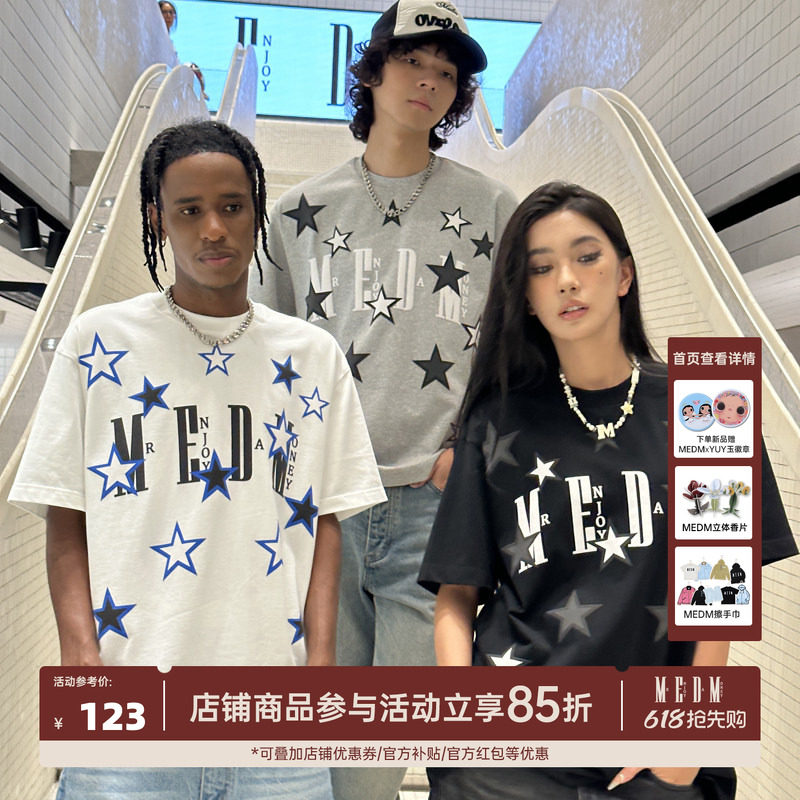 MEDM潮牌主线“周年星星系列”短袖T恤男夏季美式复古休闲体恤女