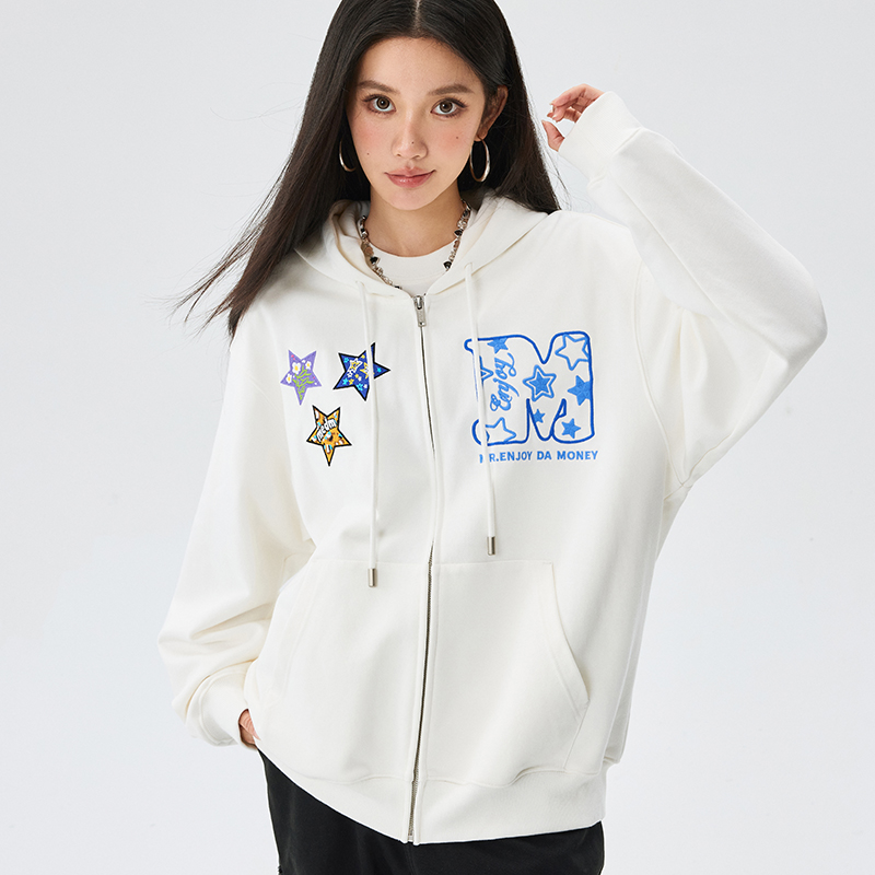 MEDM星星绣章拉链帽衫