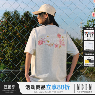 MEDM26SS闪粉金线刺绣短袖T恤男2026新款美式嘻哈宽松休闲半袖tee