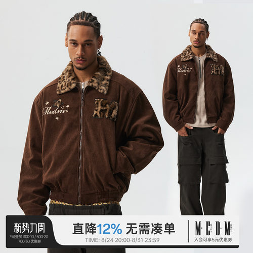 MEDM豹纹毛领灯芯绒棉服