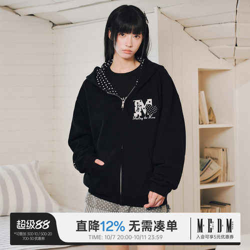 MEDM波点爱心拉链连帽卫衣情侣款