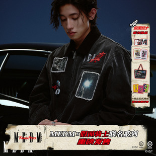 MEDMx假面骑士联名-真我贴布休闲翻领夹克潮流字母刺绣拉链外套男