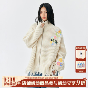 情侣外套秋冬 毛衣潮牌慵懒风拉链针织衫 MEDM 高领过肩花刺绣开衫