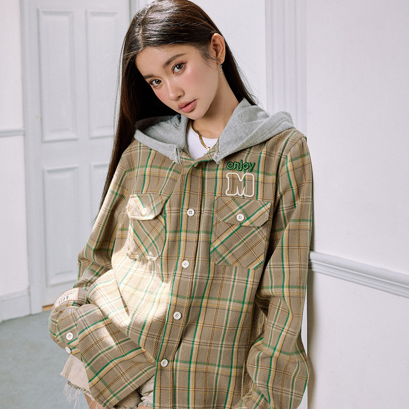 MEDM24FW连帽破坏格纹衬衫