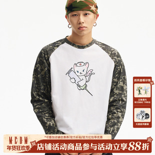MEDM 护士猫咪迷彩插肩休闲长袖T恤潮流男女同款宽松圆领上衣春秋