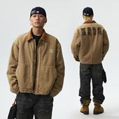 MEDM 休闲翻领棉衣棉服男 毛边贴字飞机扣底特律加棉夹克秋冬美式