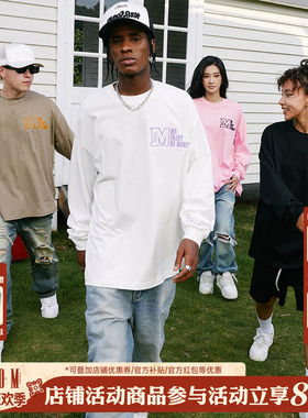 MEDM国潮秋季刺绣多色长袖T恤男oversize体恤衫宽松休闲百搭上衣