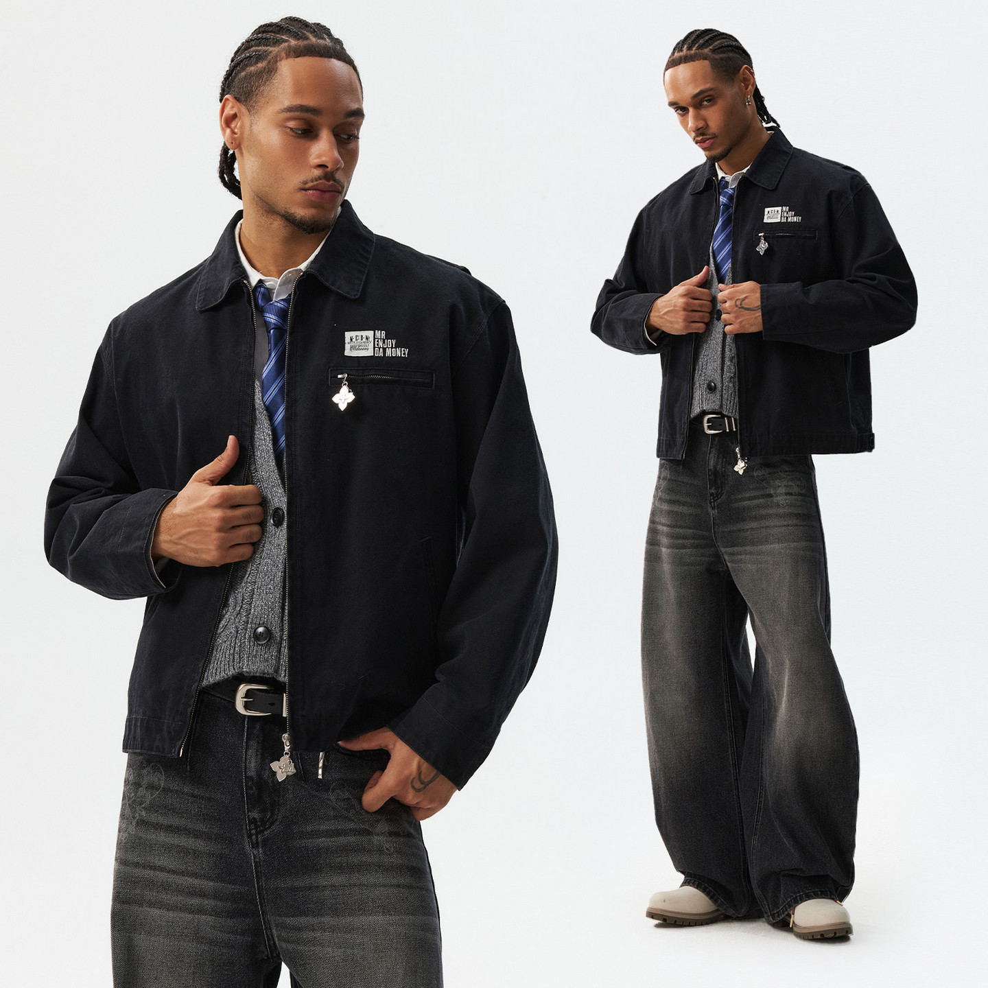 MEDM 薄款水洗底特律休闲翻领夹克美式复古百搭拉链情侣外套春秋