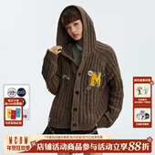 MEDM 冬 简约保暖情侣针织衫 粗坑条针织字母休闲开衫 连帽毛衣美式