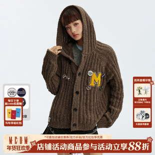 MEDM 粗坑条针织字母休闲开衫连帽毛衣美式简约保暖情侣针织衫冬